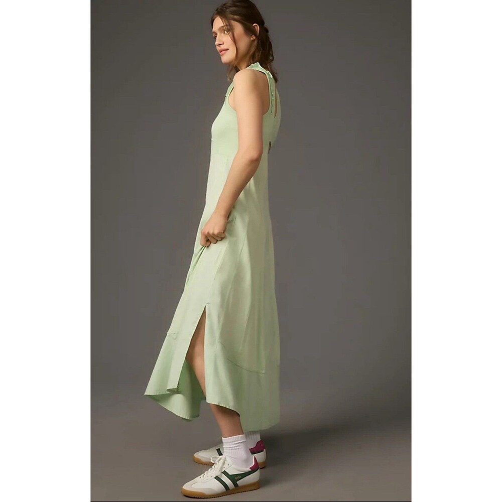 Anthropologie Daily Practice Maxi Dress Green Back Detail Cotton Vacay Sz XS NWT